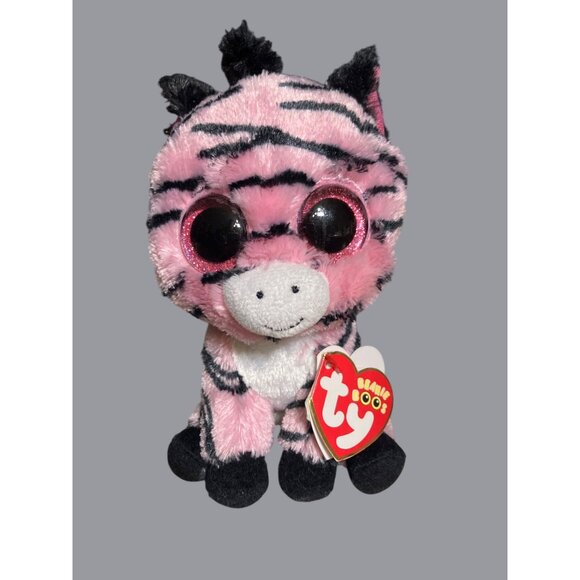 Ty Beanie Boos Zoey Plush Pink Zebra With Glittery Eyes  Stripes Stuffed Animal - Picture 2 of 12